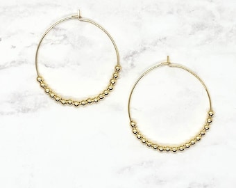 BEADED HOOPS, Gold Hoops, Hypoallergenic, 14k Gold Filled