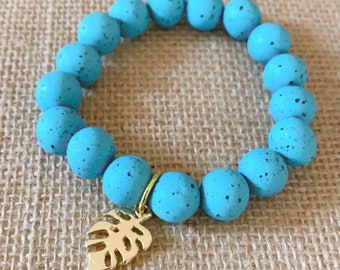 Handmade Polymer Clay Bracelets |Turquoise Granite Bracelet | Monstera| Nickel Free | Lightweight