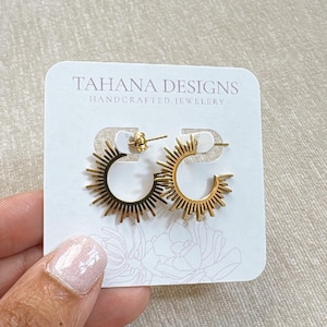 Gold Hoops | Stainless Steel | Hypoallergenic | Sunburst Hoops | Gold Shiny Hoops