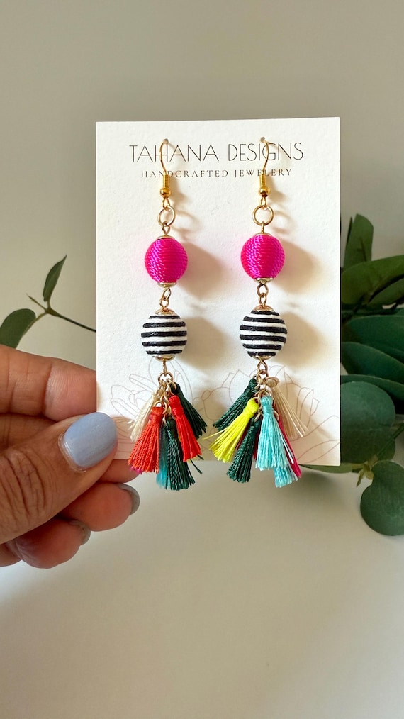 Colorful Tassel Statement Earrings Bold Handmade Earrings
