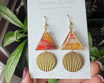 Translucent Triangle Dangles | Gold Earrings | Polymer Clay earrings | Lightweight Earrings