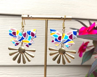 Handmade Earrings | Butterfly Dangles | Polymer Clay | Nickel Free | Lightweight | Beautiful | Colorful Earrings | Modern