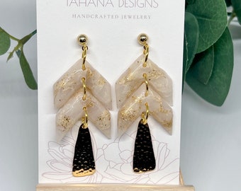 Translucent Neutral Dangles | Gold Earrings | Polymer Clay earrings | Lightweight Earrings