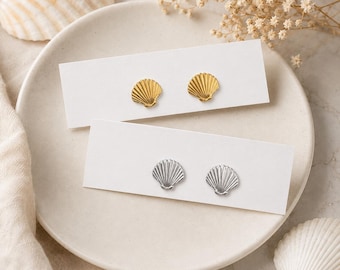 Seashell Studs | Stainless Steel Shell Earrings | Hypoallergenic | Gold Studs | Silver Studs