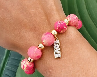 Handmade Polymer Clay Bracelets | Pink LOVE Bracelet | Nickel Free | Lightweight
