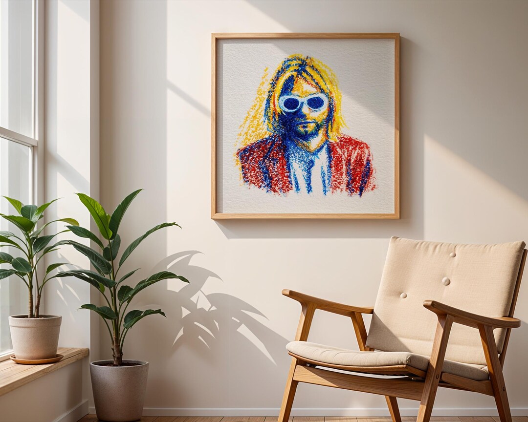 Kurt Cobain Crayon Art Print – Nirvana Fan Art, 90s Grunge Wall Decor ...