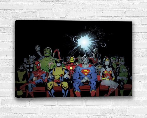 Marvel Dc Comics Superheroes Watching A Canvas Wall - Superhero Canvas Wall Art Uk Marvel Dc Comics Superheroes Watching A Canvas Wall - Superhero Canvas Wall Art Uk