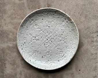 Lacy print handmade ceramic plate Silky White