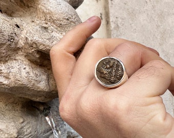 Authentic ancient Greek Poseidon coin ring from Syracuse 3rd century BC