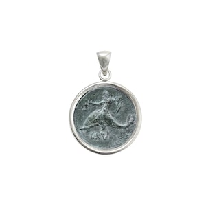 Authentic bronze Greek coin (pendant-southern Apulia- 2nd century BC) depicting Phalanthos with dolphin