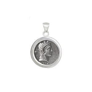 Authentic (59 BC) Roman coin depicting Juno Sospita, for the Romans &quot;she who protects&quot;,sterling silver pendant
