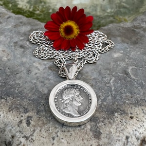 Emperor Hadrian authentic 2nd cent. AD Roman coin pendant; goddess Felicitas on rear