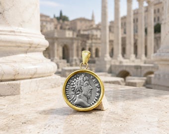 Roman coin 18 Kt Gold pendant depicting Emperor Marcus Aurelius;
