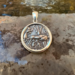 Authentic Roman coin (2nd century BC) depicting the Capitoline Wolf with the twins Romulus and Remus sterling silver pendant