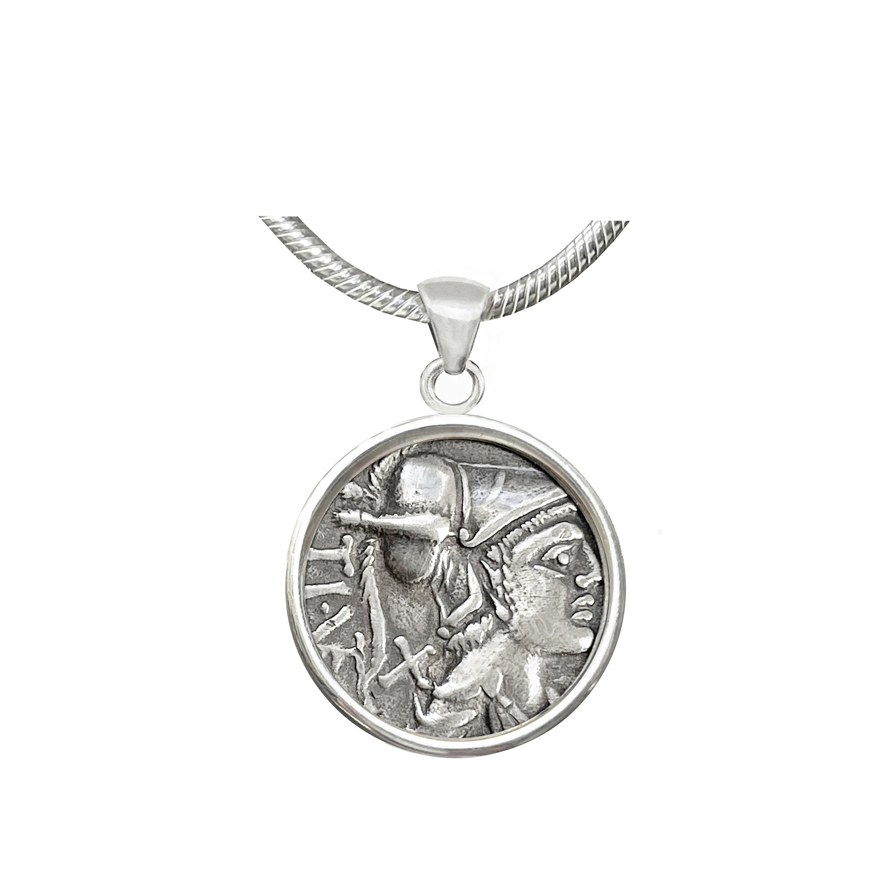 Authentic Roman coin (137 BC ) which depicts the god Mars sterling silver pendant