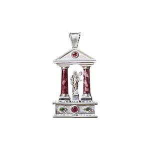 Roman temple with imperial marbles (porphyry and serpentine), rubies and a statue of Fortune handmade sterling silver pendant