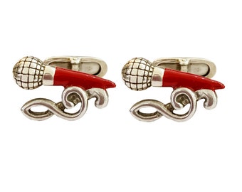 Sterling silver cufflinks with microphones and treble clef