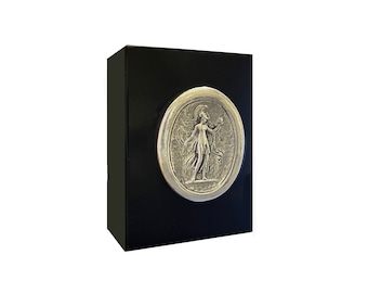 Athena sterling silver plaque, mounted on Green Alpi marble ( paperweight )