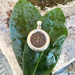 Fortuna Roman bronze coin (3rd century AD) sterling silver pendant