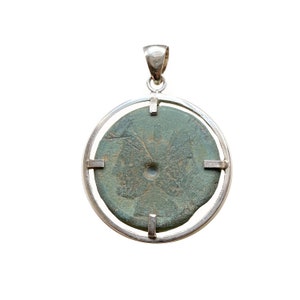 Janus two-faced bronze coin ( 3rd cent.BC ) sterling silver pendant