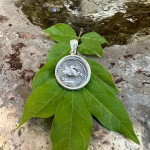 WINGED PEGASUS Genuine Ancient Greek Coin 90 BC Silver Pendant