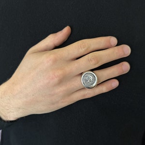 Goddess Rome authentic Roman coin ( 211 BC ) sterling silver ring; Dioscuri, Castor and Pollux, on the other side.