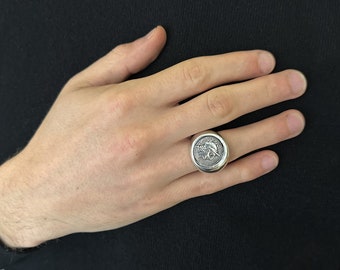 Goddess Rome authentic Roman coin ( 211 BC ) sterling silver ring; Dioscuri, Castor and Pollux, on the other side.