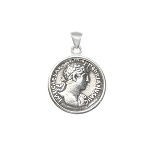 Emperor Hadrian authentic ( 2nd century AD ) Roman coin pendant; goddess Fortune on rear
