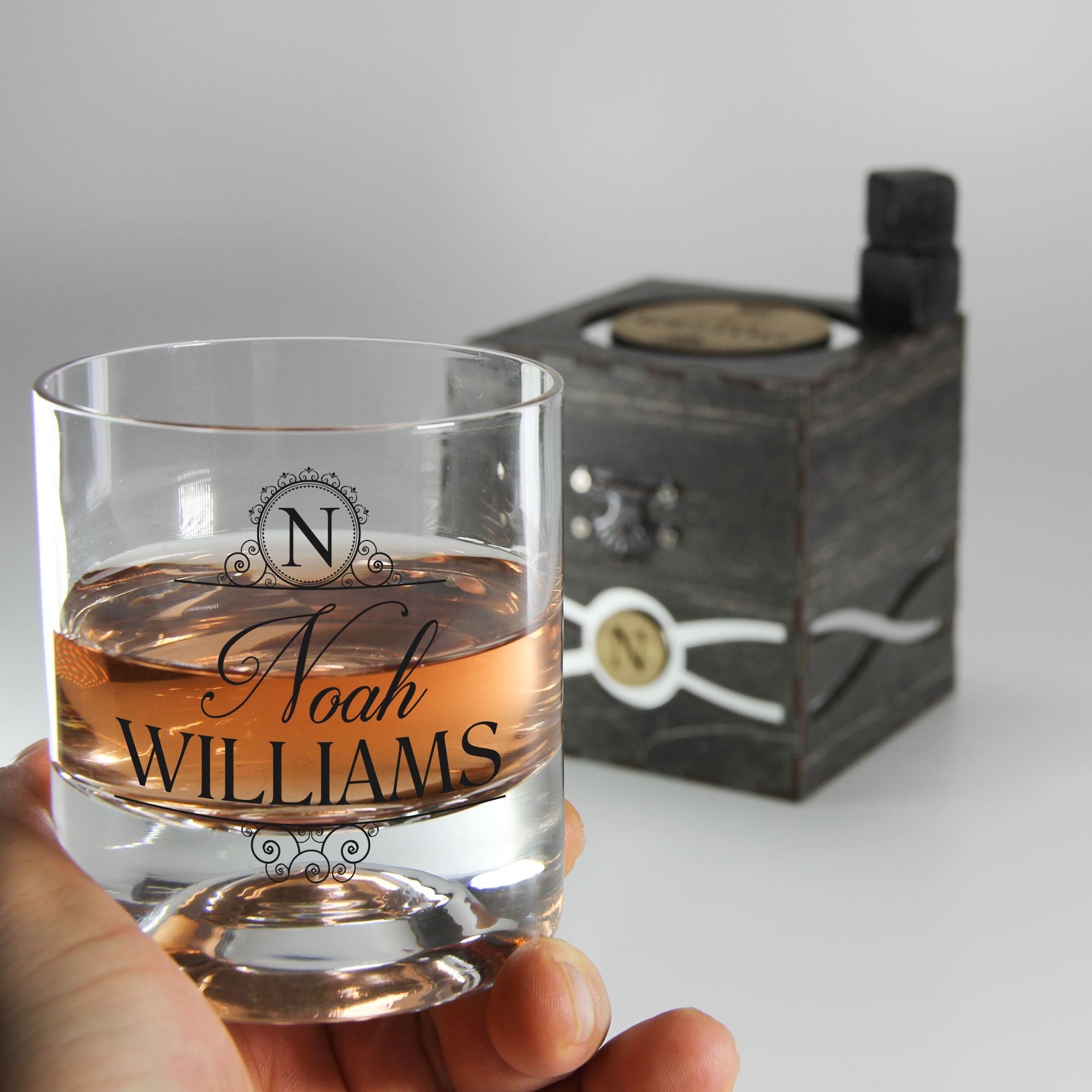 Personalized Whisky Glass Set With Whiskey Stones And Wood Etsy
