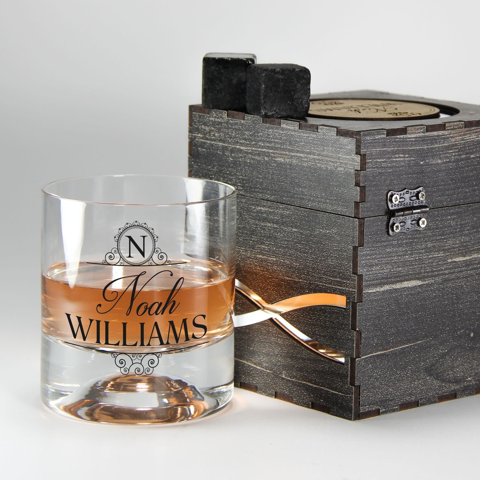 Personalized Whisky Glass Set with Whiskey Stones and Wood Etsy