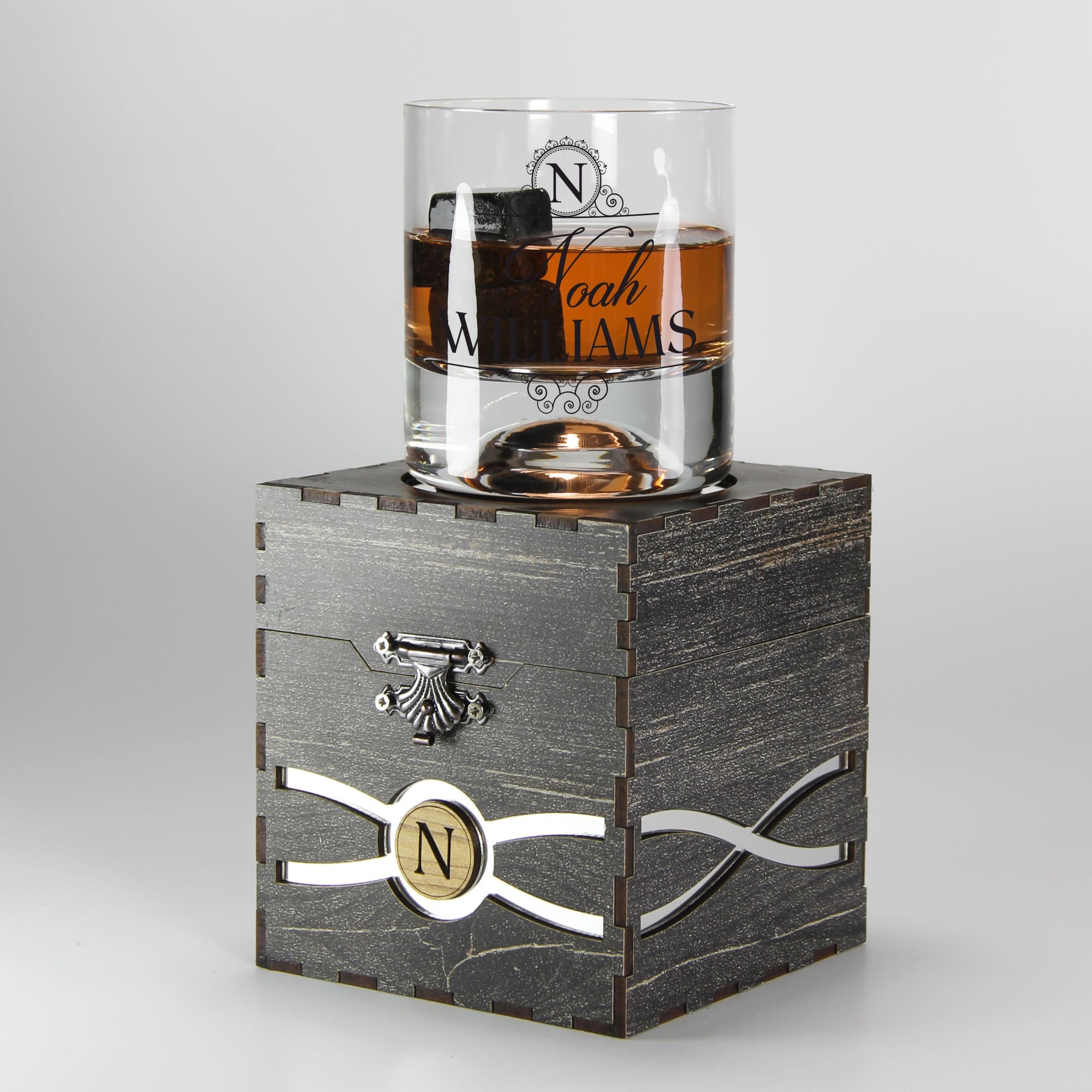 Personalized Whisky Glass Set with Whiskey Stones and Wood Etsy