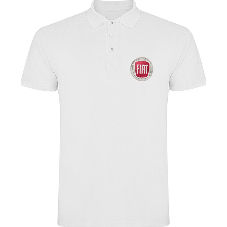 May include: White polo shirt with a red and silver Fiat logo embroidered on the left chest.