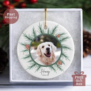 Personalized Pet Ornament, Custom Dog Christmas Ornament, Pet Memorial Ornament, Cat Christmas Photo Ornament, Pet Portrait Name Gift