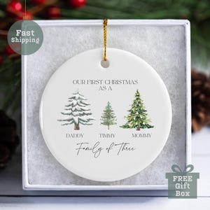 Personalized Family of Three Christmas Ornament, Baby&#39;s First Christmas Keepsake, New Baby Ornament, New Mom Gift, Tree Family Ornament