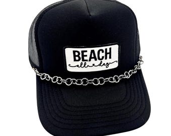 Beach All Day . Embroidered Patch Trucker Hat . Vacay Hat