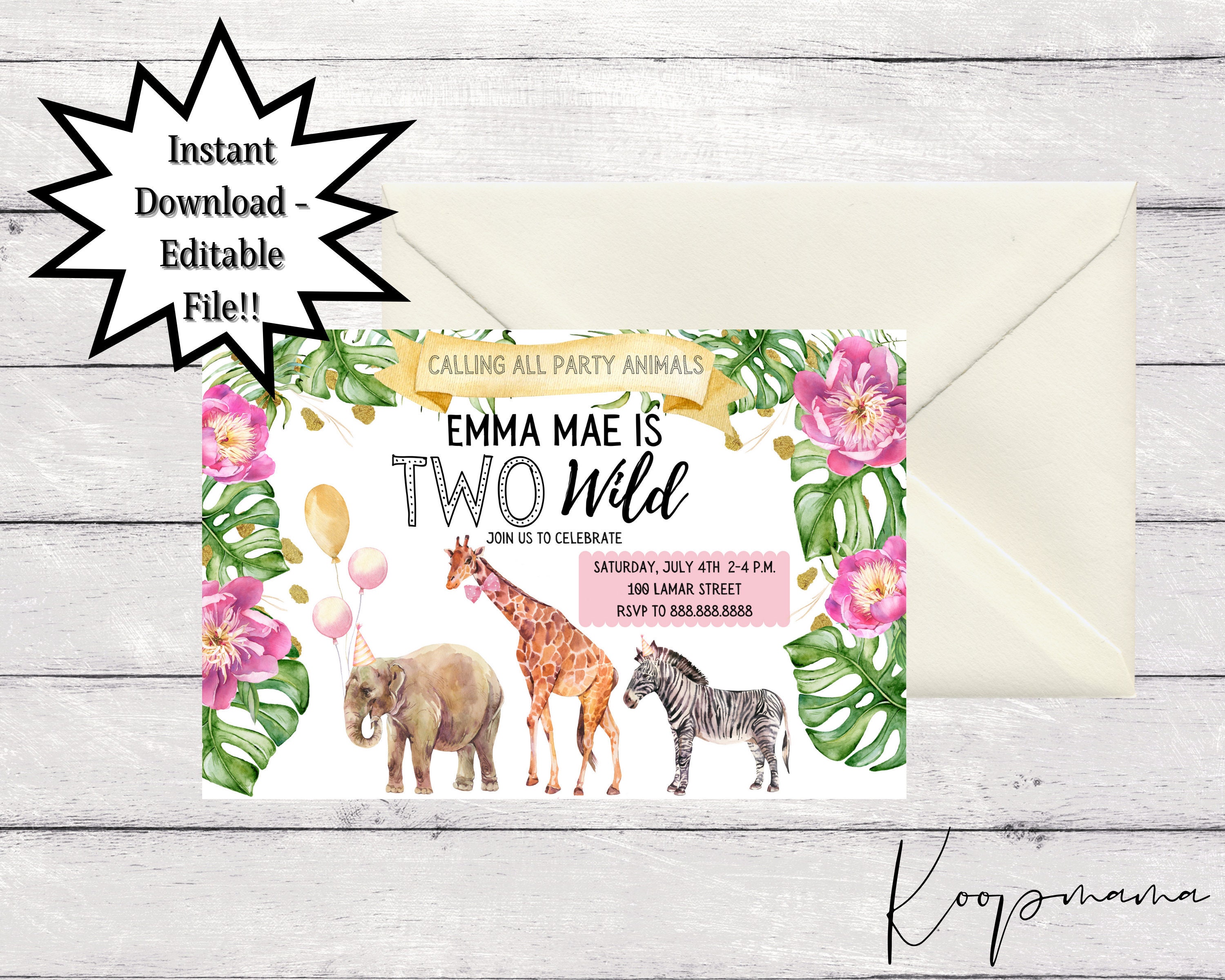 two-wild-birthday-invitation-template-4x6-size-editable-etsy