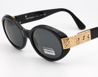 YVES SAINT LAURENT Vintage Sunglasses Clear Gold Brown Cateye Ysl