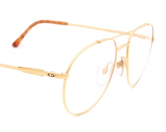 Vintage Christian Dior 2488 41 golden eyeglasses - aviator frames made in Germany 80&#39;s - glasses large size - gentlemen eyewear