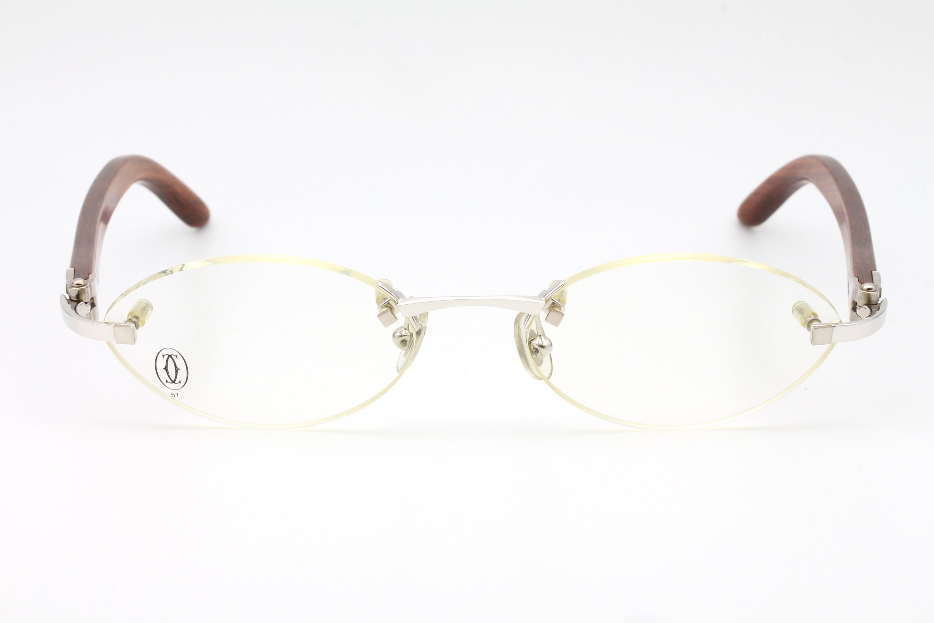 Vintage CARTIER 130 Rimless Oval Eyeglasses Gold C Decor Frames Made In France Cartier Gold Clear Sunglasses for Women for sale | eBay main image 2