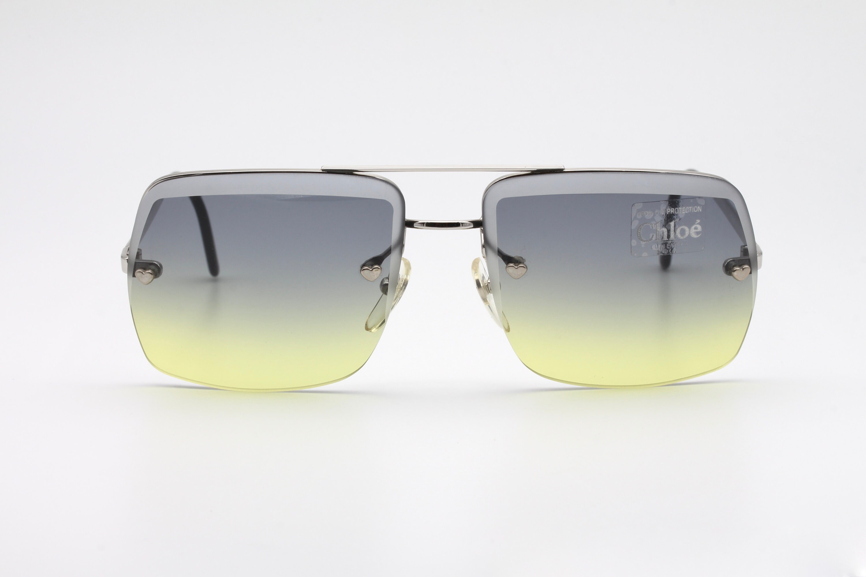 Vintage y2k Chloe Heart Stud Blue Yellow Ombré Retro Square Aviator Sunglasses ✨ SelectPieces - Chloe *Chloe rhinestone aviator sunglasses S  main image 3