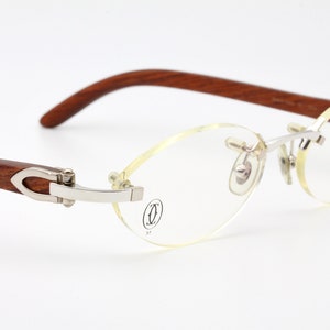 Vintage eyeglasses Cartier Olbia C decor, rimless, wood, made in France 90's - New old Stock