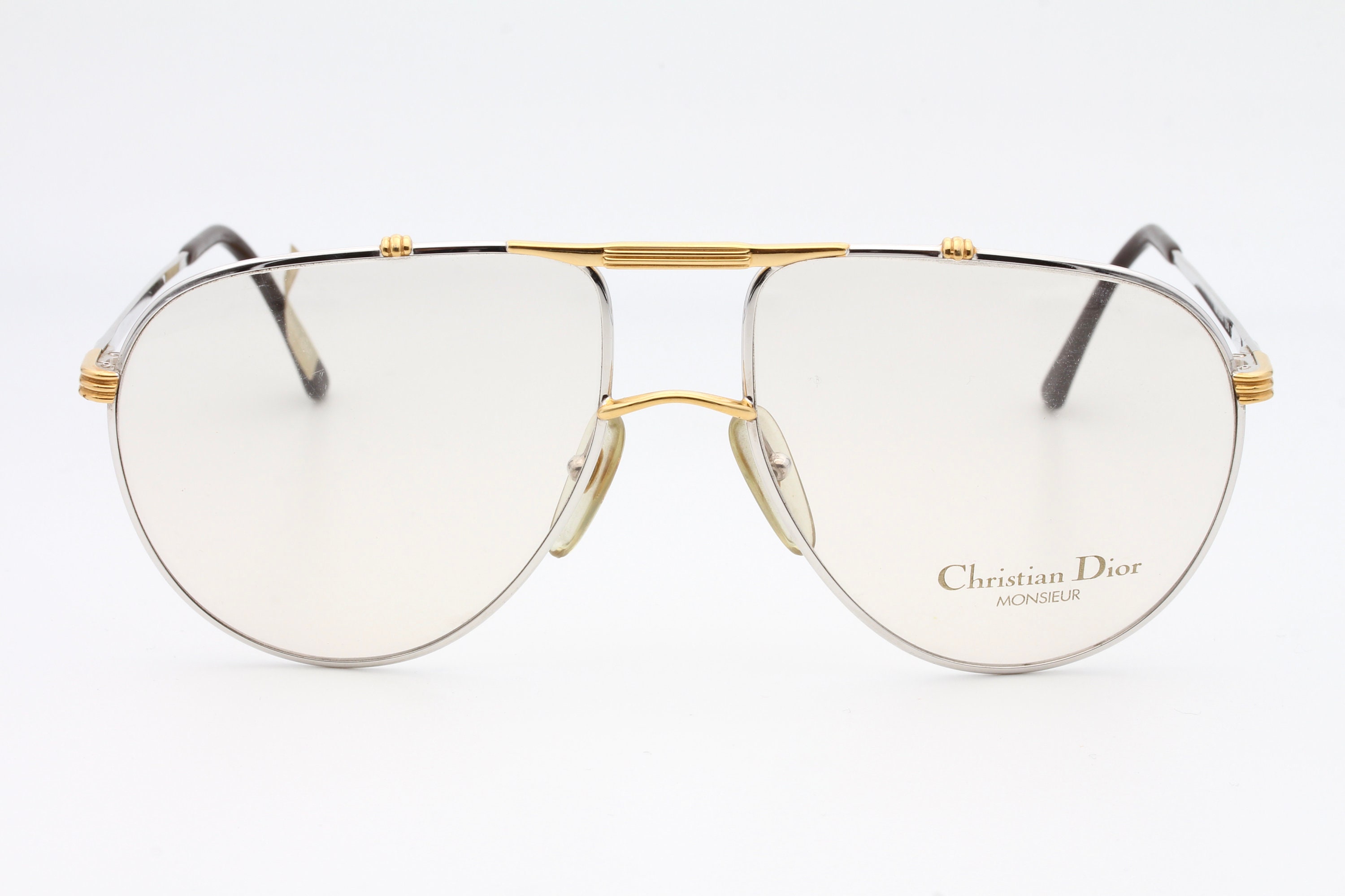 専用Christian Dior正規品オーストリア ヴィンテージ ゴールド 眼鏡 Christian Dior Gold Metal Oval Glasses Monogram Logo Temples