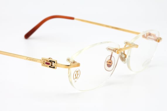 Vintage Eyeglasses Cartier Double C With Ruby Solid 18 K Gold Hand Made in France 2000 s New Old Stock Etsy