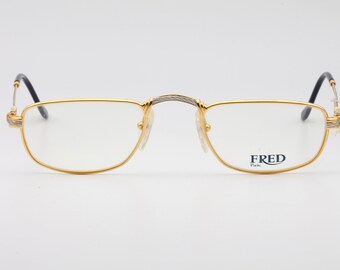 Óculos de luxo vintage Fred Demi Lune com armação folheada a ouro, óculos de leitura, fabricados na França dos anos 90