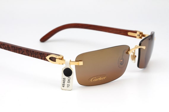 Cartier Benghazi Vintage Sunglasses Rimless C Decor Bois, Made in