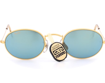 Super trendy Ray Ban B&L W1862 XPAS vintage oval sunglasses with gold frames and blue mirrored lenses, made in U.S.A. 90&#39;s