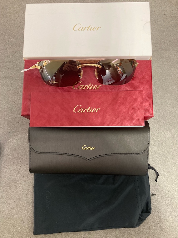 Cartier Benghazi Vintage Sunglasses Rimless C Decor Bois, Made in
