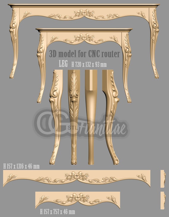5 Modelos 3D STL separados Cama Para Cnc Router Talla de tipo Aspire