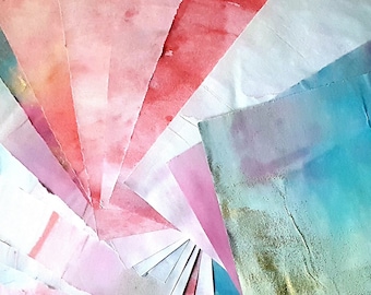 Handdyed paper, blue  - pink - golden shimmer - A5 blue pink sheets of paper, collage, writing, scrapbooking, journaling, sketching x15