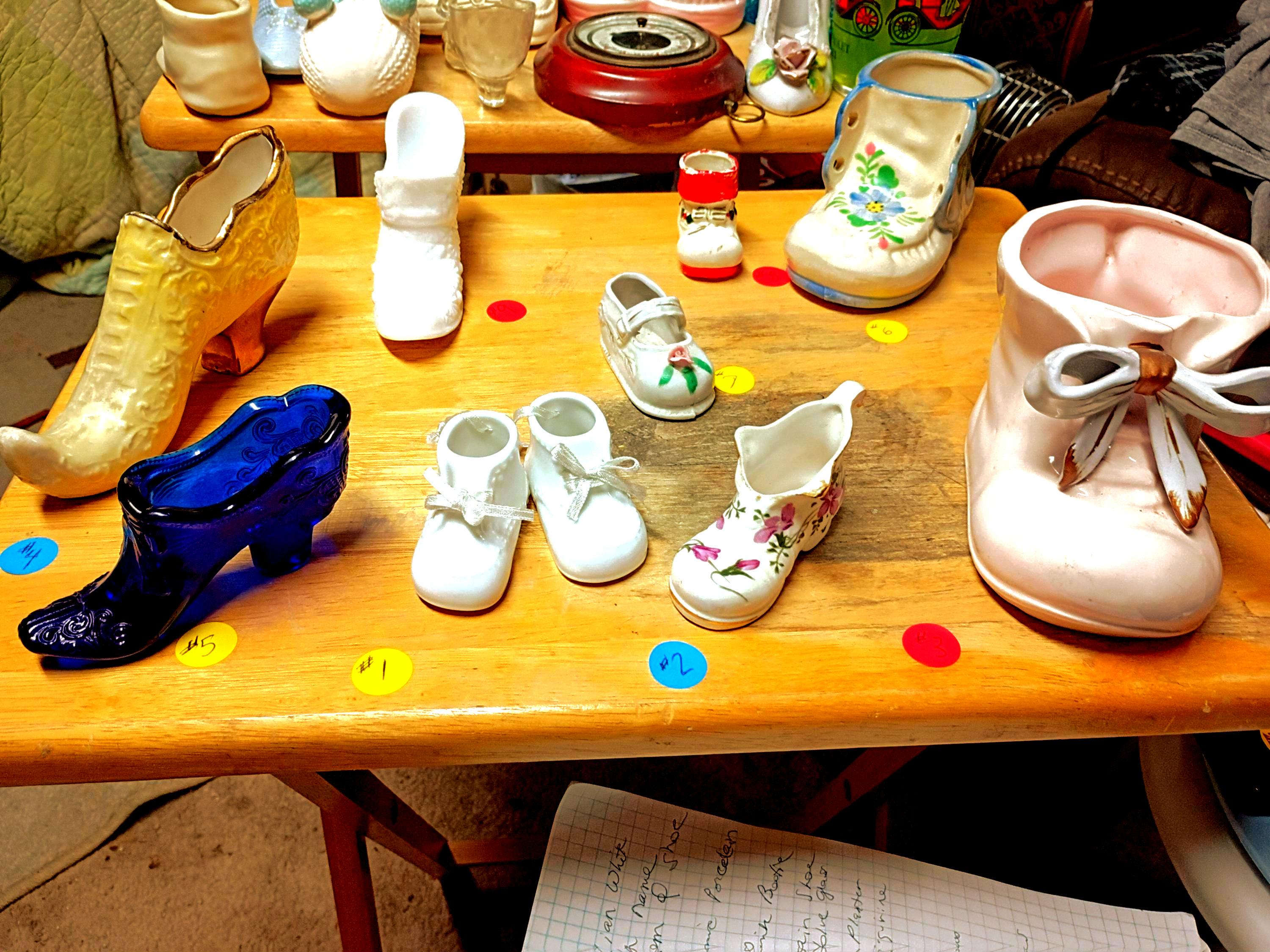 Blue milk glass shoe México